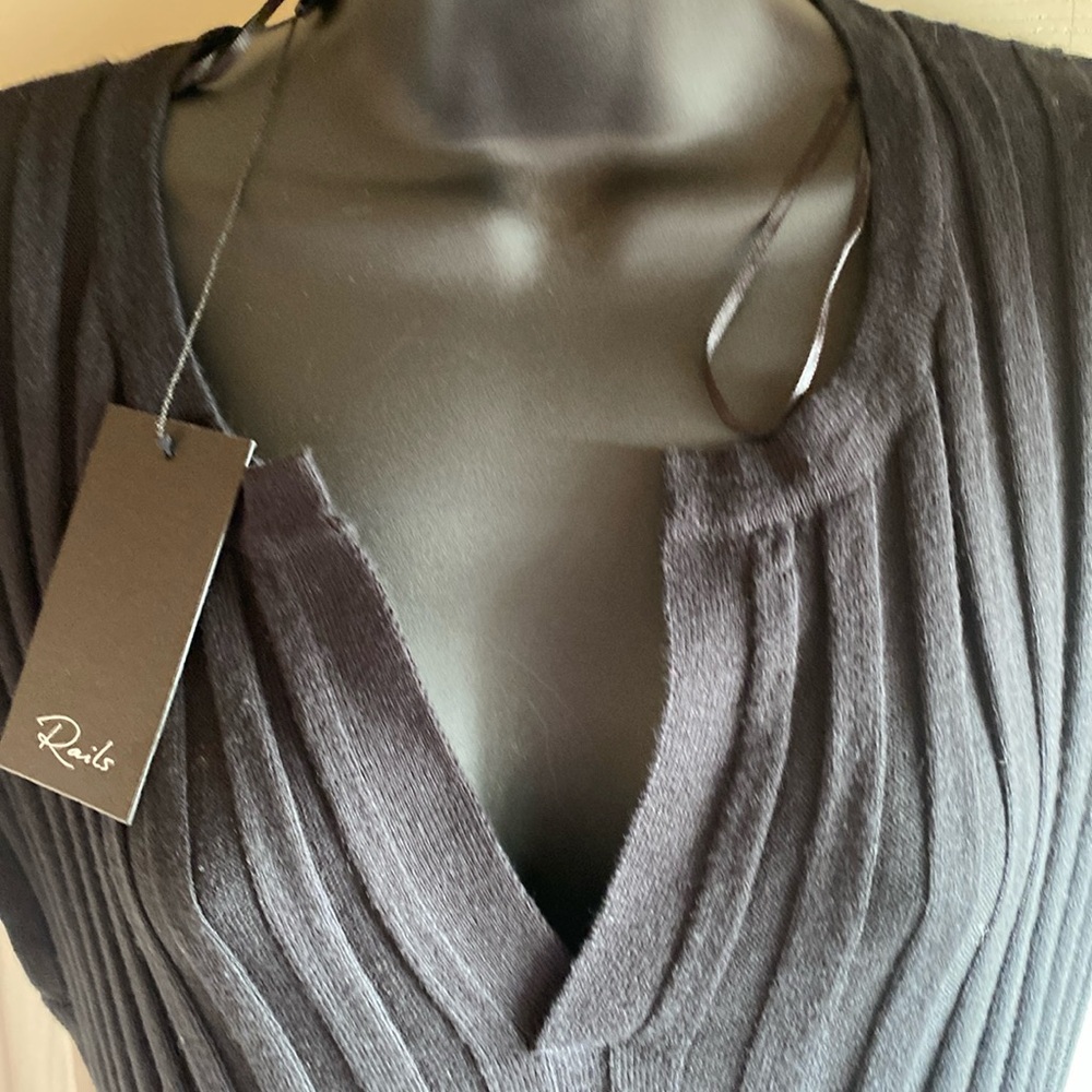 Rails NWT Ashley Vneck Black Cotton Blend Wide Ribbed Knit Dress size medium - Picture 10 of 14